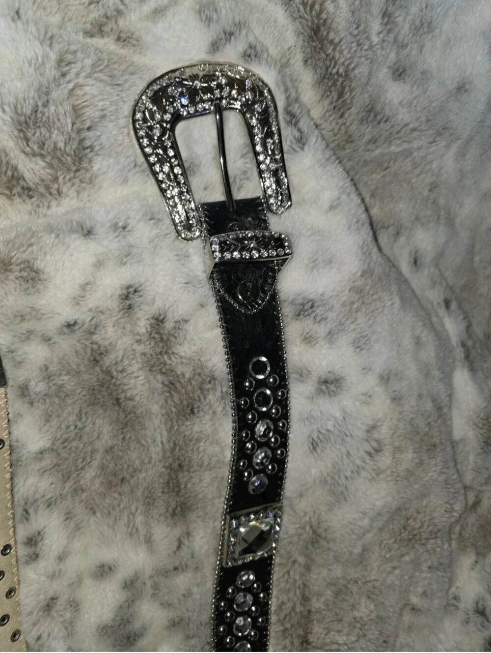 BHW Women's Black Leather Western Belt Crystals and Bling Accents Size M
